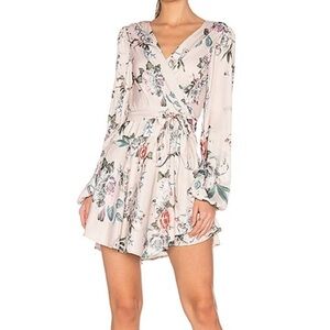 MAJORELLE Pink Floral Long-Sleeve Mini Wrap Dress Size Small